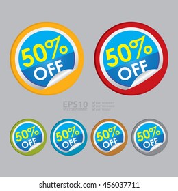 Vector : 50% Off Promotion Label on Circle Peeling Sticker
