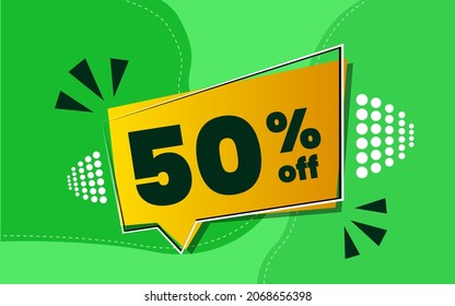 Vector 50 percent discount on yellow balloon with green background