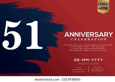 Vector 51 years anniversary with blue brush isolated on red background vector design