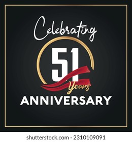 Vector 51st year anniversary celebration logo with ring and elegance golden color isolated vector design