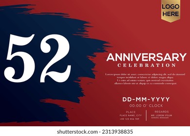 Vector 52 years anniversary with blue brush isolated on red background vector design