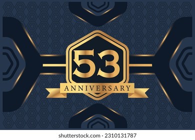 Vector 53 year anniversary celebration logo vector design with black elegant color on blue background