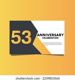 Celebración del 53 años vectorial, diseño de plantillas de celebración de aniversario con fondo de color amarillo.
