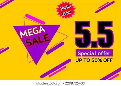 Vector 5.5 Mega Venta para afiches o banner.5 Mayo venta plantillas de diseño de banners para medios sociales y sitio web,Oferta especial Venta 50% Off .