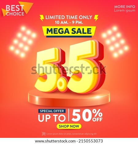 Vector of 5.5 Shopping day Poster or banner with 5 over on product podium scene.5 May sales banner template design for social media and website.Special Offer Sale 50% Off campaign or promotion.