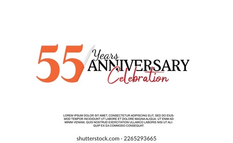 Vector 55 años número de logotipo de aniversario con color rojo y negro para celebración evento diseño de ilustración aislado. 