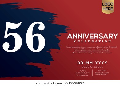 Vector 56 years anniversary with blue brush isolated on red background vector design