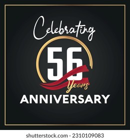 Vector 56th year anniversary celebration logo with ring and elegance golden color isolated vector design