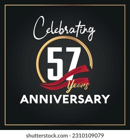 Vector 57th year anniversary celebration logo with ring and elegance golden color isolated vector design