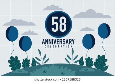 Vektor 58 Jahre Jubiläum Einladungskarte. Jubiläumsfeiern Moderne Design-Illustration Vorlage.	