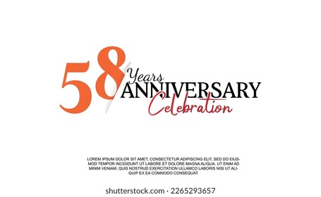 Vector 58 years anniversary logotype number with red and black color for celebration event isolated illustration design. 