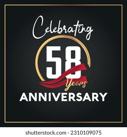 Logo de celebración del 58º aniversario del Vector con diseño vectorial aislado de color dorado de anillo y elegancia