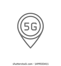 Vector 5G internet location mark line icon.