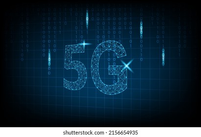 Vector 5G network access connection on the binary code and grid, hitech technology abstract background