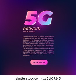 Vector 5G technology page template with text and read more button. 5g wireless network connection design concept.