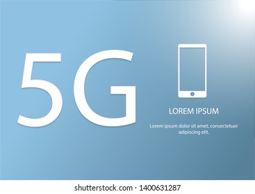 vector 5G and telephone icon. new 5th generation mobile network logotype. high speed connection wireless systems symbol. telecommunications standard of faster Internet connection. Blue background.