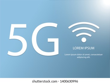 vector 5G and wifi icon. new 5th generation mobile network logotype. high speed connection wireless systems symbol. telecommunications standard of faster Internet connection. Blue background.