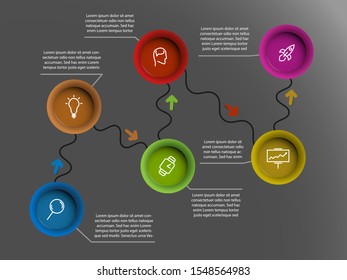 Vector 6 color points Infographic with line icons on gray background