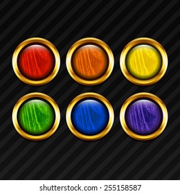 Vector 6 Color Tone Rounded Wooden Button With Golden Frame