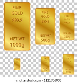 vector 6 different size of fine gold at transparent effect background