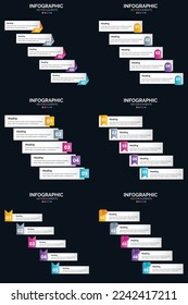 Vector 6 Infographics Pack Presentation slide template 5 Steps cycle diagrams and timelines