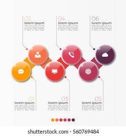 Vector 6 option infographic template with circles for presentations, advertising, layouts, annual reports