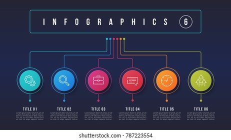 Vector 6 options infographic design, structure chart, presentation template. Editable stroke and global swatches.