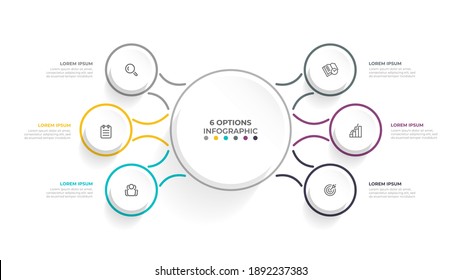 Vector 6 options infographic template design with thin line. Business concept with flat icons. Can be used for workflow diagram, annual report, web design. 