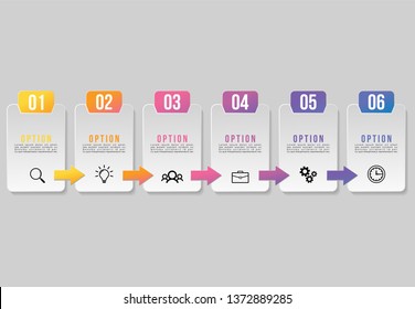 Vector 6 Options and steps Infographics Template Design. Business Data Visualization Timeline with Marketing Icons most useful can be used for presentation, diagrams, annual reports, workflow layout