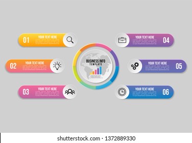Vector 6 Options and steps Infographics Template Design. Business Data Visualization Timeline with Marketing Icons most useful can be used for presentation, diagrams, annual reports, workflow layout