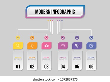 Vector 6 Options and steps Infographics Template Design. Business Data Visualization Timeline with Marketing Icons most useful can be used for presentation, diagrams, annual reports, workflow layout