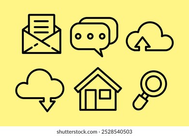 Vector 6 iconos de redes sociales en forma de icono de búsqueda, hogar, Cargar, Descarga, mensaje e icono de correo electrónico