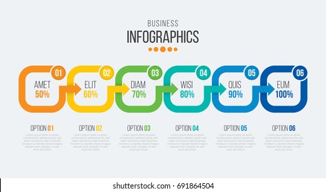 Vector 6 Steps Timeline Infographic Template With Arrows. Vector Illustration