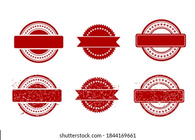 Vector 6 Style Red Blank Circle Rubber Stamp Effect, isolated on white
