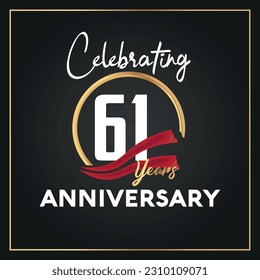 Vector 61st year anniversary celebration logo with ring and elegance golden color isolated vector design