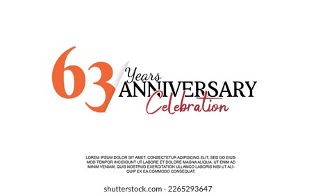 Vector 63 years anniversary logotype number with red and black color for celebration event isolated illustration design. 