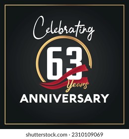 Vektor 63 Jahre Jubiläums-Logo mit Ring und elegante goldene Farbe isolierte Vektordesign
