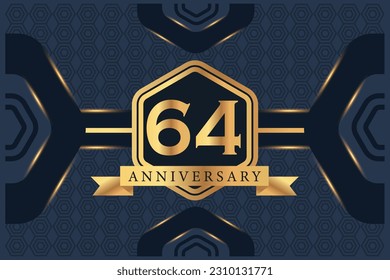 Vector 64 year anniversary celebration logo vector design with black elegant color on blue background