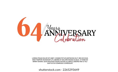Vektor 64 Jahre Jubiläumslogotype Nummer mit roter und schwarzer Farbe für Feierlichkeiten Veranstaltung isolierte Illustration Design. 