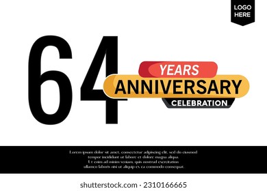 Vector 64th anniversary celebration logotype black yellow colored isolated on white background