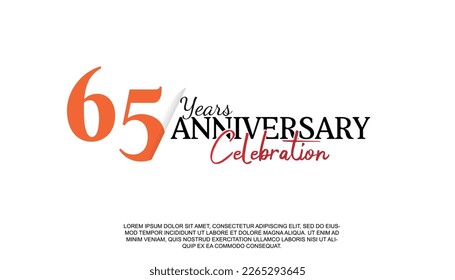 Vector 65 years anniversary logotype number with red and black color for celebration event isolated illustration design. 