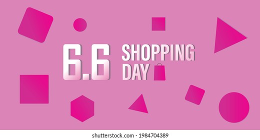Un vector de 6.6 concepto de día de compras con formas en rosa degradado de varios colores. Cartel de promoción. Concepto de día de compras de un solo dígito.