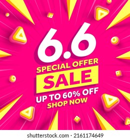 Vector of 6.6 Shopping day Poster or banner.6 June sales banner template design for social media and website.Special Offer Sale 60% Off campaign or promotion.vector illustration.