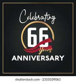Vector 66th year anniversary celebration logo with ring and elegance golden color isolated vector design