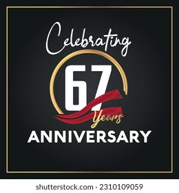 Logo de la celebración del 67º aniversario del Vector con diseño vectorial aislado de color dorado de anillo y elegancia
