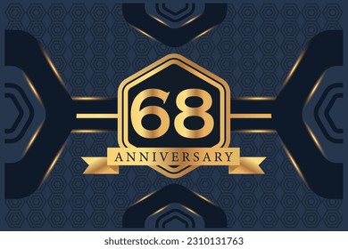 Vector 68 year anniversary celebration logo vector design with black elegant color on blue background