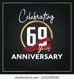 Logo de la celebración del 69º aniversario del Vector con diseño vectorial aislado de color dorado de anillo y elegancia