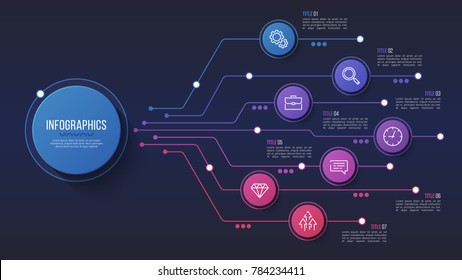 Vector 7 options infographic design, structure chart, presentation template. Editable stroke and global swatches.