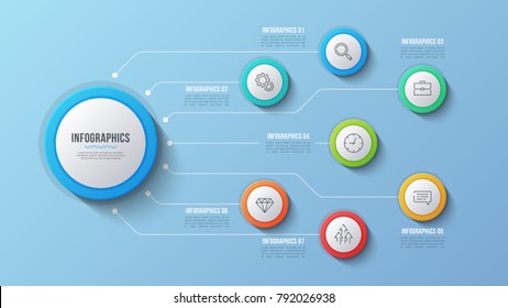 Vector 7 options infographic design, structure chart, presentation template. Editable stroke and global swatches