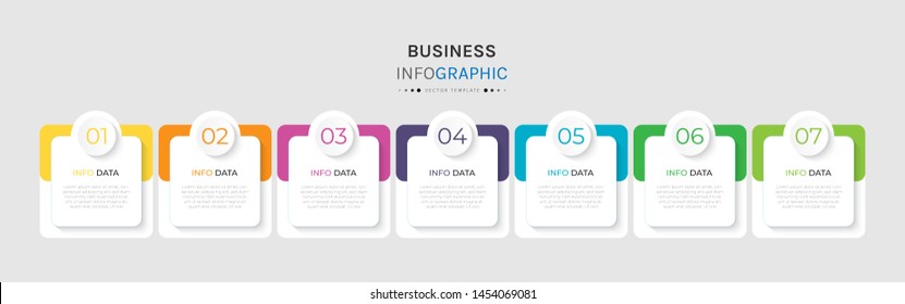 Vector 7 options and steps Infographics Template Design. Business data visualization timeline template design.